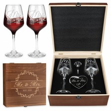 Wedding Gifts for Couples 2026 Mr and Mrs Engraved Wine Glasses Engagement Gi...
