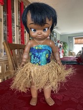 Vintage Hula Girl Doll Hawaiiana Vintage Retro 13  Blue Floral Grass Skirt