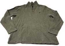 Polo Ralph Lauren Vintage 1/4 Zip Mock Neck Sweater Mens XL Gray Cotton Vtg USA 