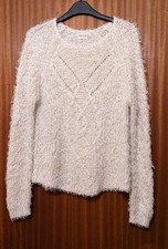 Sz 12 M&S Indigo Collection Neutral Fluffy Open Knit L/S Jumper Sweater VGC