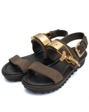 GIUSEPPE ZANOTTI Suede Gold Buckle Sandals