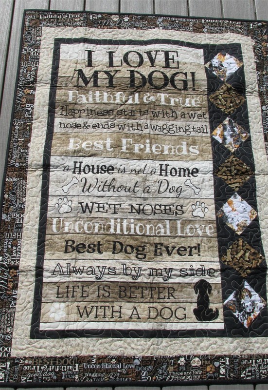 New Hand Made I love my dog Wall Hanging Quilt 39 1/2" x 53" Machine Quilted
