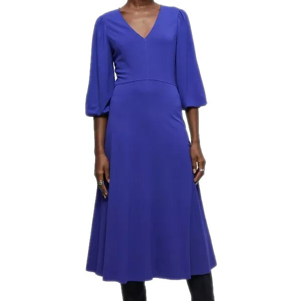 JIGSAW * BNWT * SIZE S / 10 PURPLE JERSEY PUFF SLEEVE LADIES MIDI DRESS RRP £125
