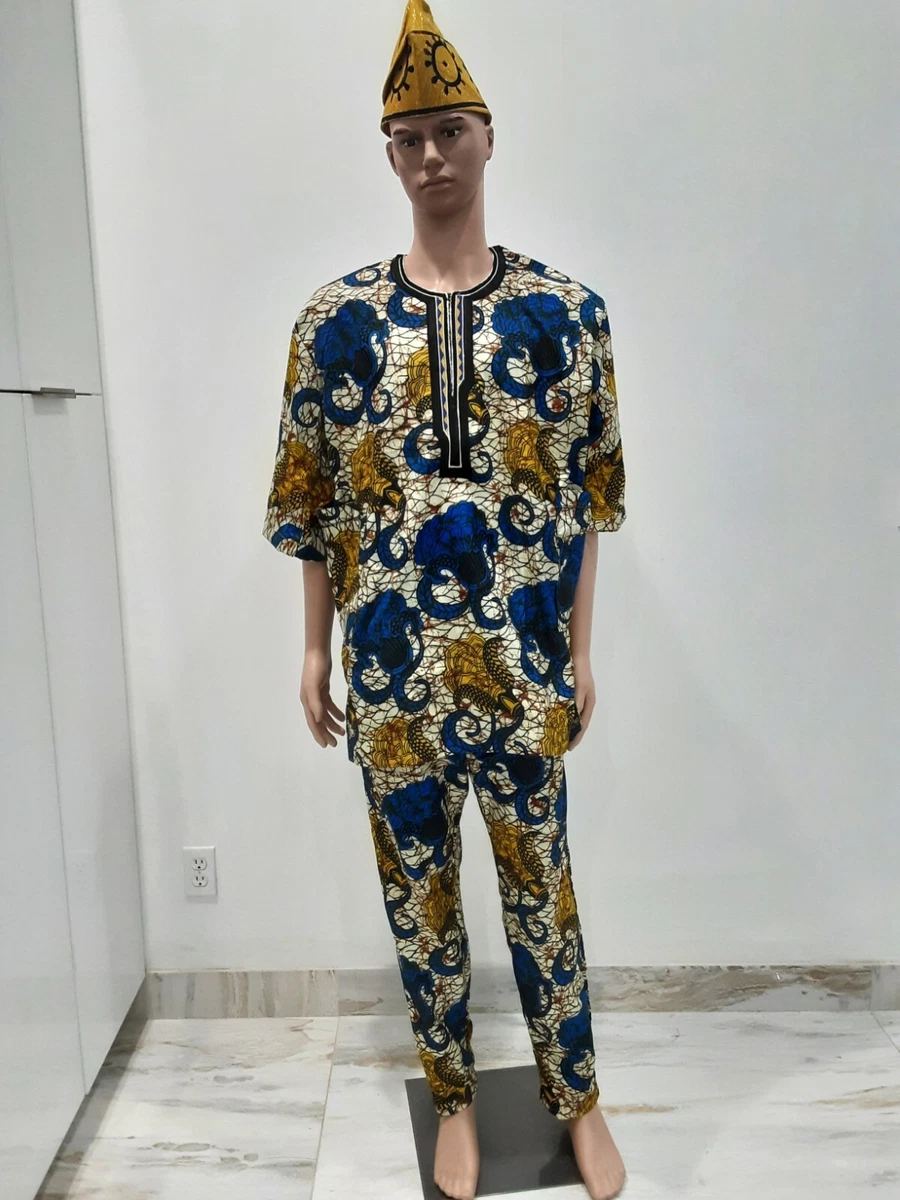 African Clothing For Men 2 Piece Top Pants Ankara Dashiki Cotton