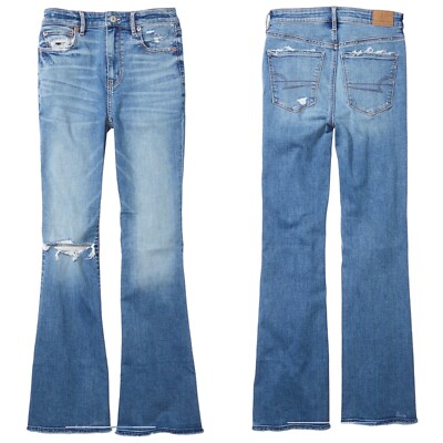 NWT American Eagle Womens 18R AE Ripped Super High Waisted Flare