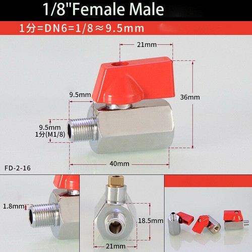 1/8" 1/4" 3/8" 1/2"Red Mini Ball Valve Stainless Steel Ball Valve Male to Female - Picture 6 of 15