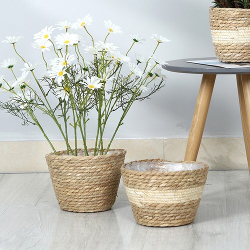 Straw Woven Flower Pot Indoor Planter Plant Basket for Home Office Decor - Bild 11 von 12