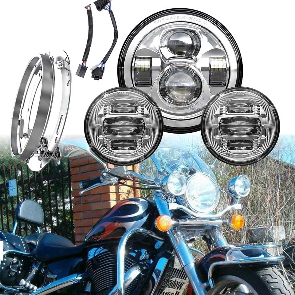 Faro LED de 7" y luces de paso de 4,5" para Honda Shadow ACE 1100 VT1100C2 750  Foto 3 de 4