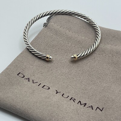 David Yurman 4 mm Kabel Flex Sterlingsilber Armband & 14 Karat Gold Kuppel Armreif
