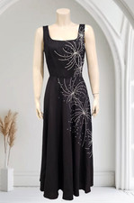 ADRIANNA PAPELL Vtg Black Linen Beaded Embroidered Fit Flare Midi/Maxi Dress 10