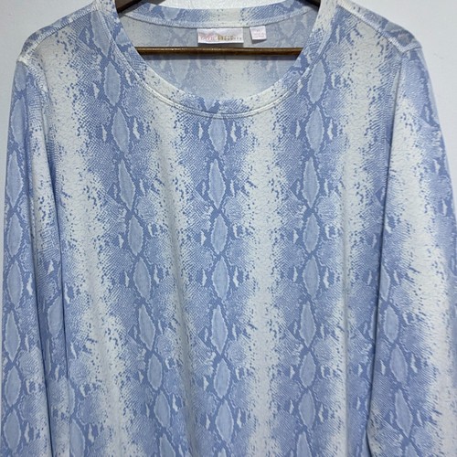 Belle Kim Gravel Tunic Womens XL Ice Blue Snakeskin Long Sleeve Stretch Relaxed - Picture 2 of 8