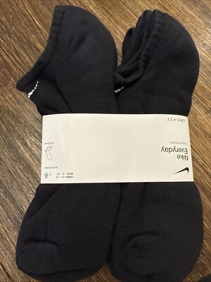 Nike Mens Everyday Plus Low Cut -Cotton Black Socks Pairs 6 Prs DRI-FIT SZ 8-12