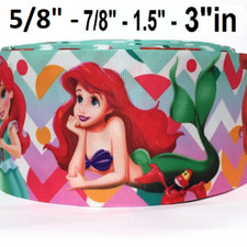 GROSGRAIN RIBBON 5/8", 7/8",1.5", 3" Little Mermaid Ariel Princess MD Printed