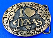I Love Texas Lone Star Commemorative VTG 1984 Solid Bronze High Mesa Belt Buckle