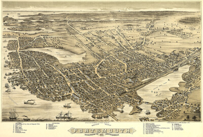 Portsmouth, New Hampshire - 1877 - Aerial Bird's Eye View Map Poster
