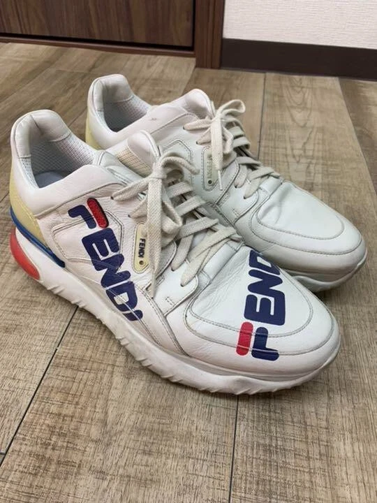 Fendi x FILA collaboration leather sneakers white US10 USED from JAPAN F S