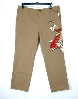 GUCCI Koi Fish Chinos Cotton Pants Camel Fish Appliqué Size 40
