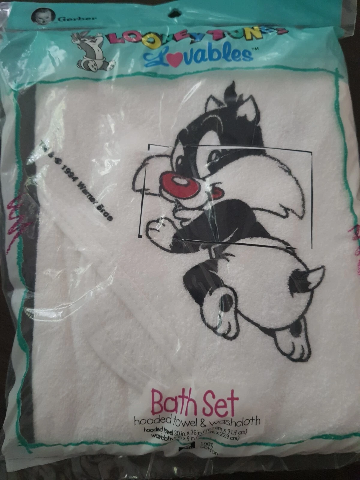 Vtg Gerber 1994 Baby Looney Tunes Bath Set Sylvester Hooded Towel Washcloth new
Opens in a new windo