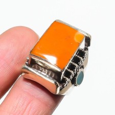 Yellow Coral Tibetan Turquoise Gemstone Ring Antique Boho Nepali Jewelry NR 3238