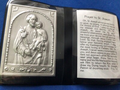 St JOSEPH CHRIST CHILD Silver Metal Saint Plaque Folder Pocket Icon