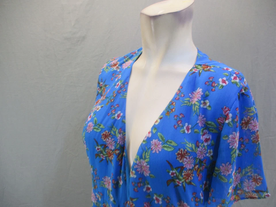 Vestido envolvente midi fluido manga corta floral azul talla S exuberante para mujer 504 Foto 4 de 4