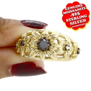 Authentic 0.25Ct Black Real Diamond In 14K Gold Plated Ring