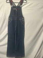 Vintage 90s Y2K Tommy Hilfiger Flag Bib Blue Jean Overalls Youth Large