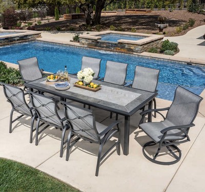 9pc Outdoor Tile Dining Table Sling Swivel Rocking Chairs Patio Furniture Set - Sling Swivel Rocker Patio Set 9pc Outdoor Tile Dining Table Sling Swivel Rocking Chairs Patio Furniture Set - Sling Swivel Rocker Patio Set