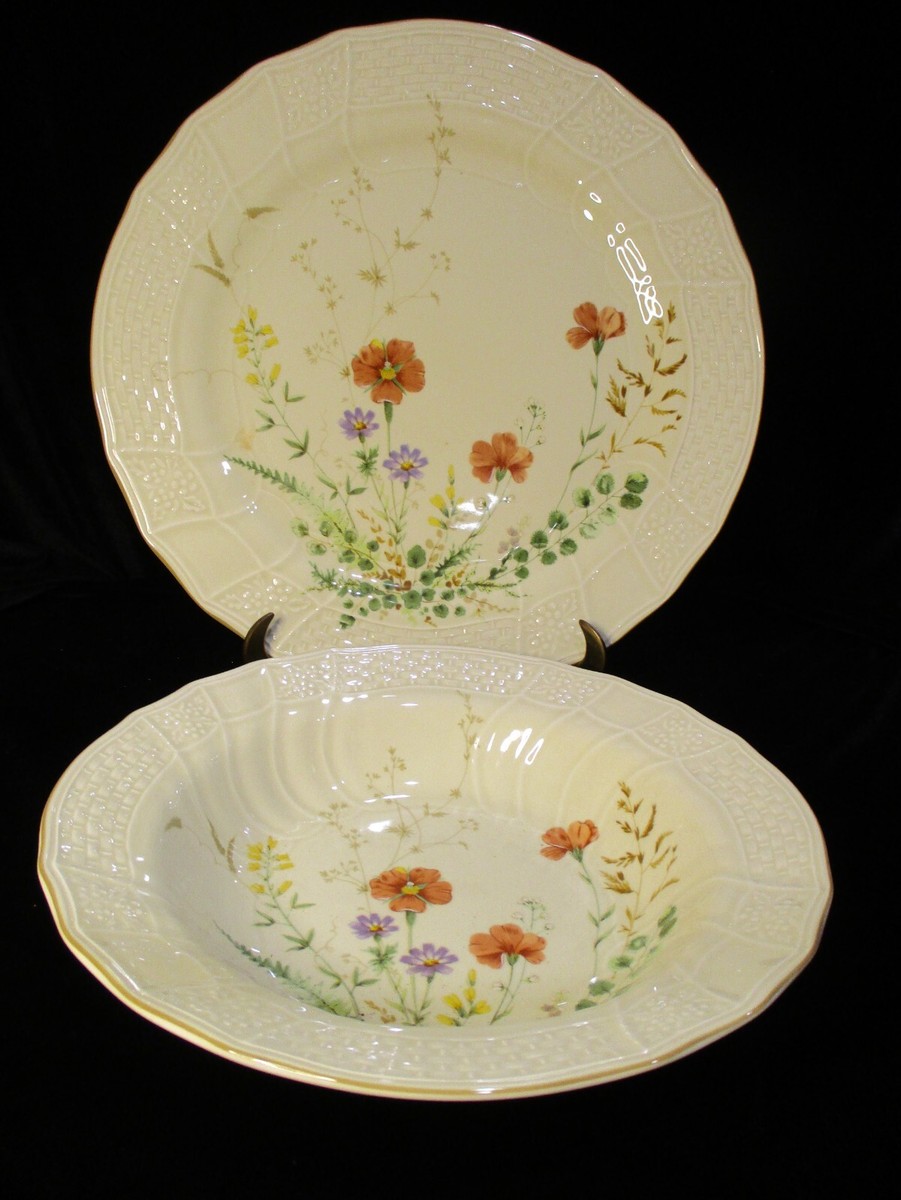 MIKASA MARGAUX FINE IVORY BASKET WEAVE FLOWERS ROUND VEGETABLE BOWL CHOP  PLATE