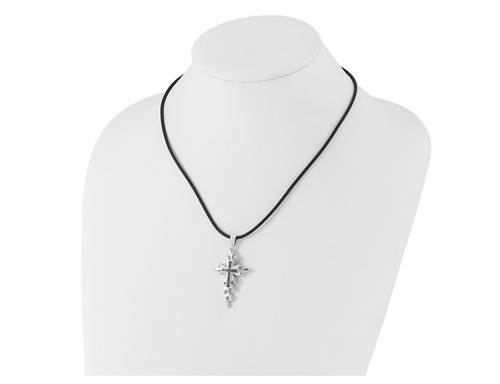 Sterling Silver Cross Pendant with Black Accent Diamonds - Picture 2 of 5