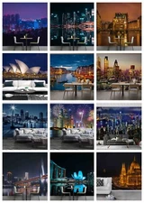 3D City Night Light River Self-adhesive Wallpaper Removable Wallpaper Wall Mural