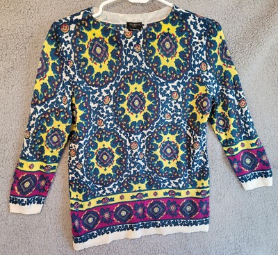 Talbots Colorful Pure Merino Wool Sweater Medium Petite 