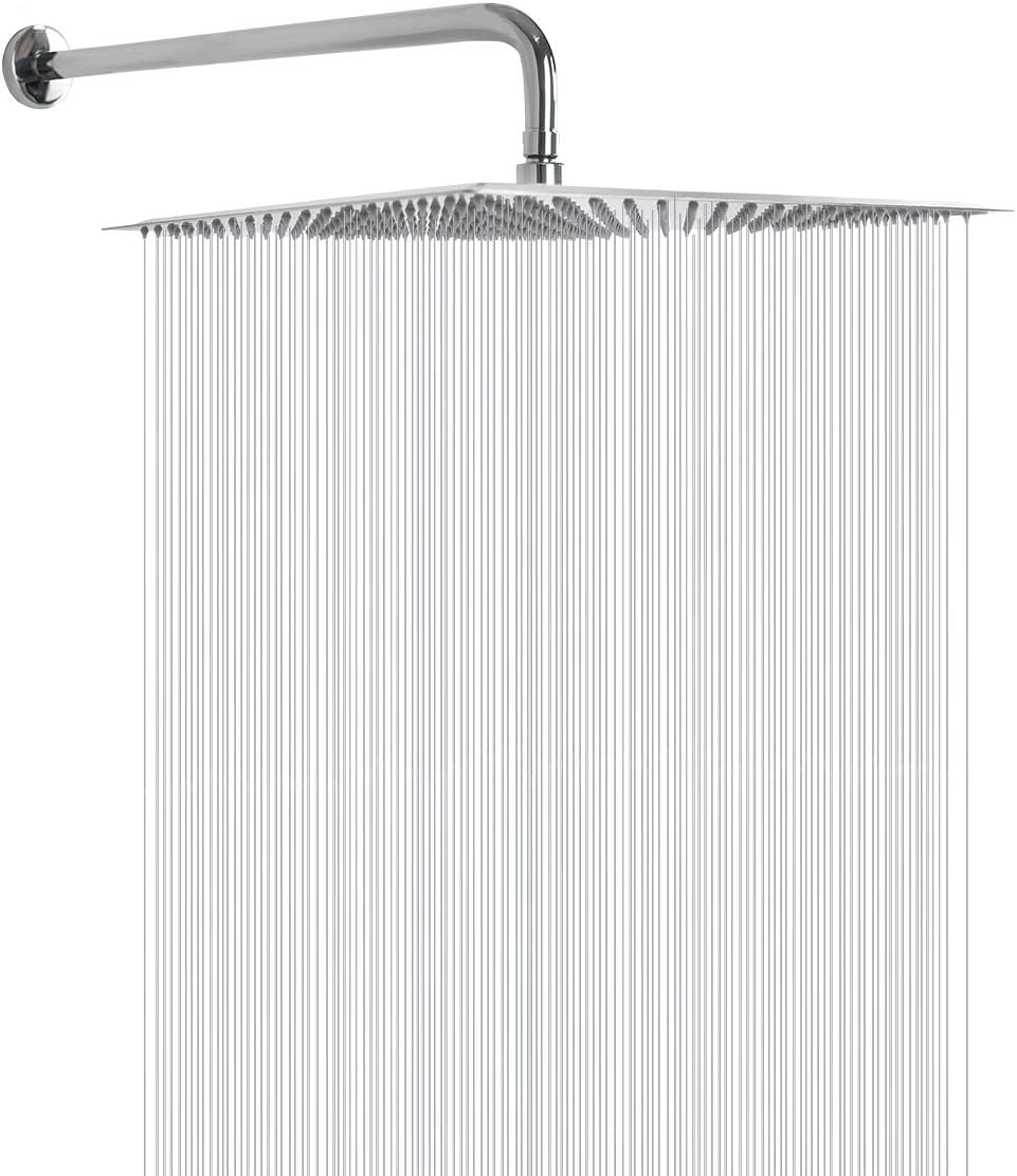Rain Shower Head with Extension Arm,  Square Shower Heads, Large Stainless Steel