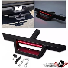 Tow Trailer Receiver Tow Hitch Step Bar Bumper Guard Receiver W/ LED Brake Light