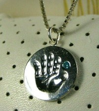 Sterling Silver Kids Child Hand Print Blue March Birthstone Chain Necklace 16"