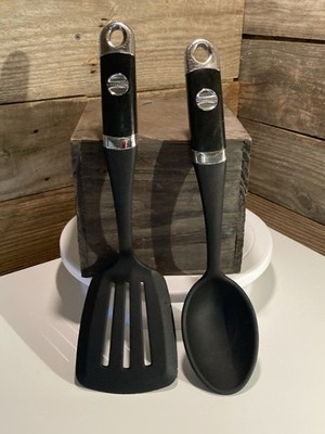 Lot of 2 Kitchen Aid Black Plastic Kitchen Utensils Spoon and Spatulas