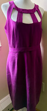 Elie Tahari Size 14 Magenta Silk Blend Cut Out Neck Shift Cocktail Dress Belted