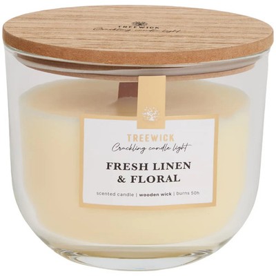 Duftkerze XL Fresh Linen & Floral Treewick mit Holzdocht im Glas Oval 50 Std