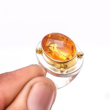Natural Citrine - Brazil Two Tone Designer 925 Sterling Silver Ring S.7 R24