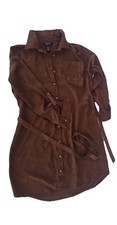 Millennium Brown Belted Shirt Dress Collared Long Sleeve Knee Length PM