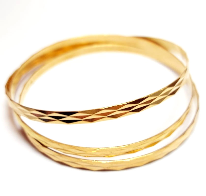 Three 18K Solid Gold Hoop Bracelets Vintage '50 I… - image 2