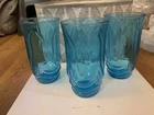 Anchor Hocking Colonial Tulip Laser Blue 5.5” Tumblers Set of 3 Vintage