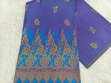 Thai Brocade Fabric Faux Silk Purple Blue Traditional Thai Pattern 2 Yards