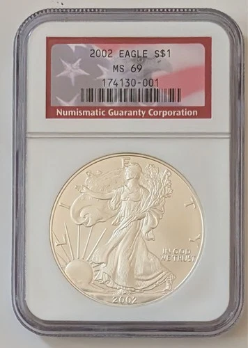 2002 AMERICAN EAGLE $1 NGC MS69 FLAG BANNER 1 OUNCE SILVER COIN SKU 174130-001