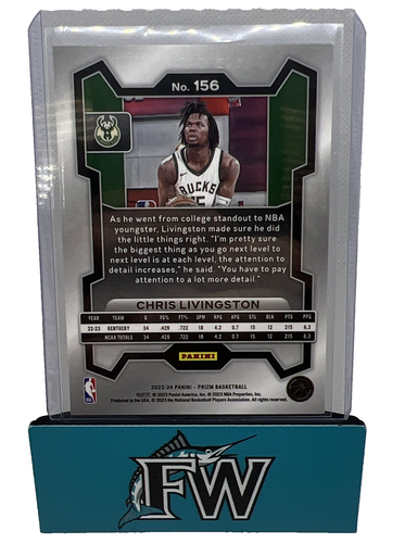 2023-24 Panini Prizm Chris Livingston #156 Base RC Bucks - Foto 2 di 2
