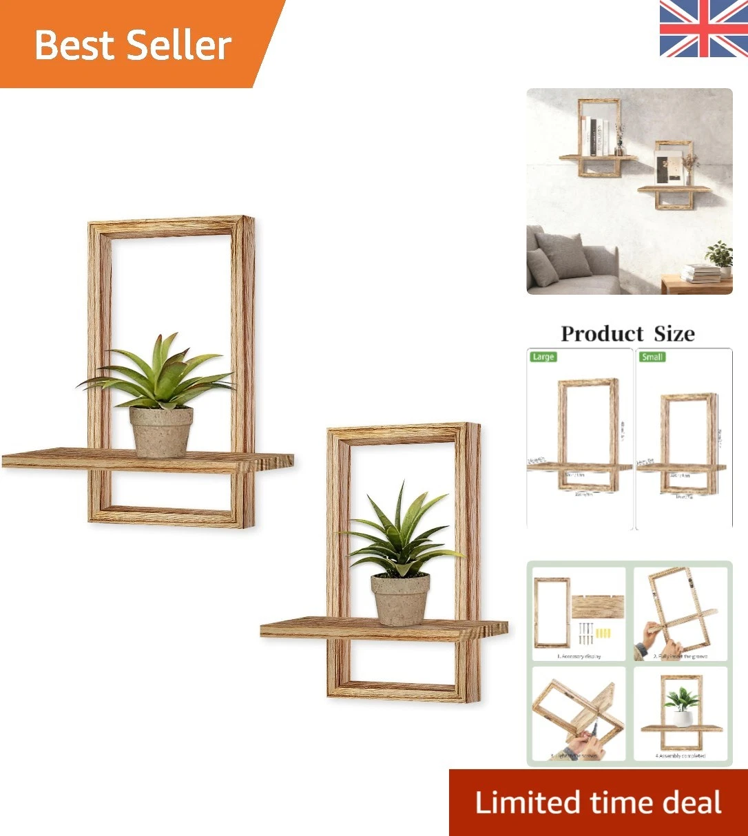 2 Pcs Wood Shelves for Wall Decor Modern Boho Wall Shelf Wood Floating Shelf ...
