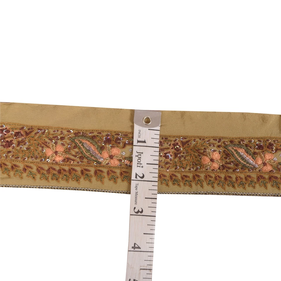 Borde Sari Sanskriti Vintage Cuentas Florales 1 Yarda Bordes 1.5W Cinta Verde Foto 3 de 4