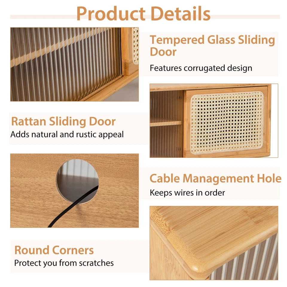 Rustic TV Stand for TVs up to 55", Bamboo Console Table with 3-Position Adjus... - Image 2 of 4