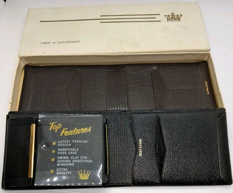2 Buffalo Calf Wallets, New/Old Stock, Brown & Black w/Jet Swing & Original Box