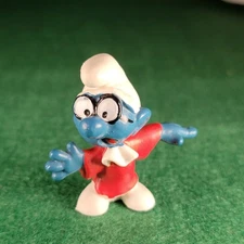 SMURFS VINTAGE PEYO SCHLEICH BRAINY SMURF RED ROBE SPEAKER TOY FIGURE
